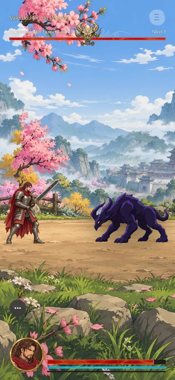 Tela de caçada do Krownfall com o Guerreiro em combate